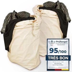 Naturstube® Sac linge sale, lot de 2, 67 x 87 cm - sac linge sale voyage résistant de 100L, 100% coton certifié Oeko-Tex, sac à linge pliable, sac a linge y compris un don d'arbre durable
