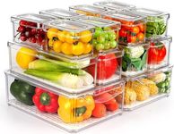 Snazzy Plastic 14 Pack Fridge Organizer, Stackable Refrigerator Organizer Bins With Lids, Bpa-Free Fridge Organizers And Storage Containers For Fruit, Vegetable, Food, Drinks, Cereals, Clear