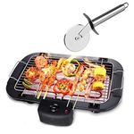 TOMdoxx Barbeque Grill Electric Smokeless Indoor/Outdoor Grill Portable Adjustable Temperature Control, 2000W (TOMdoxx-BBQ With Pizza Cutter) Black