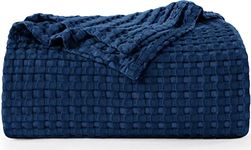 Utopia Bedding Cotton Waffle Blanket 300 GSM (Navy - 90x90 Inches) Soft Lightweight Breathable Bed Blanket Queen Size Layering Any Bed for All Season