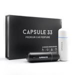 Capsule 33 Car Perfume Starter Pack, Car Air Freshener, Ultrasonic Aroma Diffuser, 6 Fragrances (White Crystal, Red Diamond, East Gold, Ocean Blue, Sweet Cherry, Light Pink) (Black)