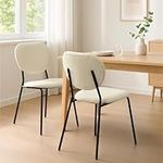 Navaris Boucle Dining Chairs, Set of 2 - Stylish & Comfy Modern Upholstered Chair Set with Metal Legs - Mid Century Design Ideal for Dining Room, Kitchen or Restaurant - White