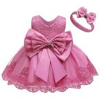 Girls Pageant Embroidered Lace Ball Gown Sleeveless Flower Princess Pageant Wedding Bridesmaid Birthday Party Dress Baby Girls Christening Baptism Clothes with Headband Bean Pink 4-5 Years