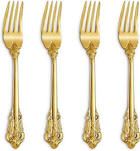KEAWELL Luxury Salad Forks Dessert Forks Set, Set of 4, 18/10 Stainless Steel, 7 Inches, Dishwasher Safe, Mirror Polished, Silverware Fork Set (Gold)
