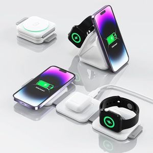 3-in-1 Wireless Charger - Portable Travel Wireless Charging Station, Foldable 3 in 1 Charger Dock Compatible with Apple Watch, iPhone 16/15/14/13/12, Airpods 2/3/Pro/Pro 2