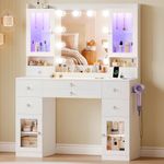 Dripex Dressing Table, Vanity Desk with 10 LED Bulbs and Power Outlet, Adjustable Brightness, Makeup Desk with 4 Show Cabinets, 7 Drawers, 5 Open Storage Areas and Hairdryer Holder, for Bedroom