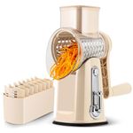 SUSTEAS Rotary Cheese Grater,Vegetable Slicer with 5 Interchangeable Blades,Strong Suction Base,Rotary Drum Grater&Food Shredder for Kitchen,with Blade Storage Box-Ideal for Cheese,Cucumber,Carrot,Nut