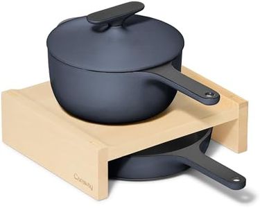 Caraway Enameled Cast Iron Bundle – 8" Mini Skillet, 1.8 qt Sauce Pan with Lid & Storage Organizer – Durable, Non-Toxic Cookware for Stovetop & Oven – No Seasoning Required – Midnight Blue