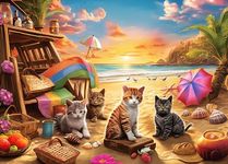 500 Pieces Jigsaw Puzzles for Adults - Difficult Puzzles for Adults Challenging - Cats Seaside Sunset