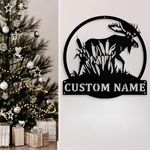 Custom Moose with Cattails Metal Wall Art Deer Metal Sign Personalized Moose Hunter Name Sign Moose Metal Home Decor Outdoor Wall Decor Birthday Housewarming Gift for Family 14 inch