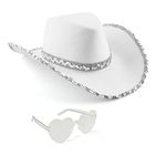 Silom Cowboy Hat Halloween Costume Cowgirl Hat for Women Men Adult Western Cow Girl Hat with Heart Glasses Dress Up Halloween Cow Girl Costume for Bachelorette Bachelor Party