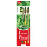 Colgate Manual Zigzag Neem Medium Bristle Toothbrush - 3 Pcs, Soft-Tongue Cleaner, Mullti-Angled Cross Bristles, Adult, Multicolor