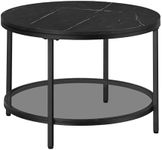 VASAGLE Coffee Table, Living Room Table, Sofa Cocktail Table Faux Marble Round, Tempered Glass Storage Shelf, Easy to Assemble, Modern Style, for Living Room, Marble Black and Ink Black LCT072B58