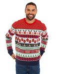 NOROZE Men's Christmas Jumper Novelty Fair Isle Sweater Chunky Knit Xmas Jumpers for Women Unisex Pullover (XL, Reindeer Stripe Ecru)