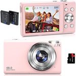 Jckduhan Digital Camera Auto Focus 2.7K Vlogging Camera HD 48MP 16X Digital Zoom Camera with 32G Memory Card 2 Batteries YouTube Portable Mini Compact Camera for Kids Teens Adult Beginner