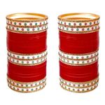 Lucky Jewellery Bridal Bangle Set Dhanteras/Diwali/Bhai Dooj Collection Wedding Punjabi chuda Designer chura Non-Precious Metal CZ Stone Red Color choora Set for Women (792-M1C1-LEENA-R22)