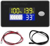 VOKTTA Battery Capacity Voltage Monitor with Alarm and Temperature Sensor -19~80℃ 12V 24V 36V 48V 60V 72V for Lithium battery, Lead-acid Battery