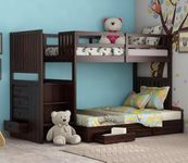 COBRA CRAFT Sheesham Wood Bunk Bed with Drawer Storage Wooden Double Bed Bed Furniture for Bedroom Living Room Home (Walnut)