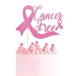 Arthsdite Cancer Free Cake Topper, Breast Cancer Awareness Cake Decor, Breast Cancer Pink Ribbon Sign Survivor Party Decoration Supplies - Pink Glitter