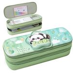 FunBlast Pouches for Girls - Large Capacity Double Layer Panda Pouch, Multi-Purpose Zipper Pouch Case for School Kids, Aesthetic Pencil Case for School & College Students (Green)