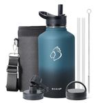 BUZIO Sports Water Bottle 64oz with Straw Lids, Half Gallon Vacuum Insulated Stainless Steel Water Flask Jug, Modern Double Walled Simple Thermo Mug, Hot Cold Standard Hydro Metal Canteen, Blue Black