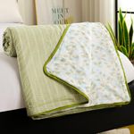 Story@Home Dohar Single Bed Cotton AC Blanket for Summer|144x 220CM, 150GSM Ac Comforter and AC Blanket for Summer|Olive Green & White Leaf Pattern Duvet Reversible Quilt, All-Season Blanket