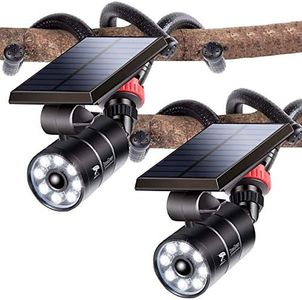 Outdoor Solar Motion Sensor Camping Lights of 2 Aluminum 9W 1400-Lumen (130W Equi.) LED Solar Flood Security Spot Lights for Patio Path Porch Garden Camp, 100-Week Protection for 100% Free