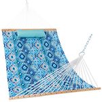 Lazy Daze Hammocks 12FT Quilted Fabric Hammock with Pillow, Double 2 Person Hammock with Spreader Bar for Outdoor Outside Patio Garden Yard Pool Beach QFH037