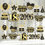 MOORAY 36PCS Black Gold 18th Birthday Decorations Hanging Swirls for Men Women,Happy 18th Party Supplies Vintage 2005 Foil Swirls,Eighteen Year Old Ceiling Sign Decor