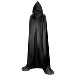 Myir Unisex Hooded Cloak Cape Robe Satin Cosplay Halloween Christmas Fancy Dress Costumes for Adults (Black, S)