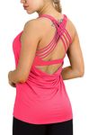 icyzone Yoga Tops Workouts Clothes Activewear Built in Bra Tank Tops for Women (Neon Pink, M)