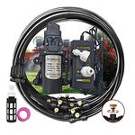 Misting Cooling System Mister Kit with 12V Pump, DIY Outdoor Mist Irrigation Cooling System with 3/4”Adapter and Brass Mist Nozzle, Water Mister for Outdoor Patio Garden Umbrellas Greenhouse