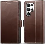 KEZiHOME Case for Galaxy S24 Ultra, Genuine Leather Wallet Case [RFID Blocking] Card Holder Kickstand Magnetic Protective Phone Folio Cover Compatible with Galaxy S24 Ultra 6.8" Brown