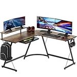 SHW Gaming L-Shaped Computer Desk with Monitor Stand, Rustic Brown