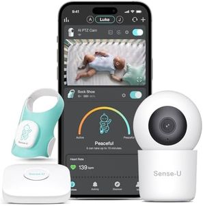 Sense-U Baby Sock Shoe Bundle Smart Baby Monitor: Sock Shoe Plus 2K PTZ Camera - Track Heart Rate, Oxygen, Sleep Movement, Heartbeat, Pan-Tilt-Zoom Video, AI Cry Detection, Audio, FSA/HSA Eligible