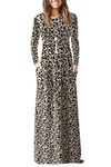 AUSELILY Women Long Sleeve Loose Plain Plus Size Maxi Dresses Casual Long Dresses with Pockets (Leopard,L)