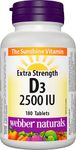 Webber Naturals Vitamin D3 2500 IU Extra Strength, 180 Tablets, For Healthy Bones, Teeth, and Helps Prevent Vitamin D Deficiency