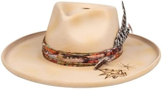 Vintage Pencil Brim Hat, Stiff Fedora Men's and Women's Hats, 100% Wool Classic Felt Hat with Lightning Logo,Distressed/Burned Handmade Cream