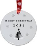 Second Ave Merry Christmas Year Tree White Ceramic Hanging Circle Christmas Xmas Tree Decoration Bauble