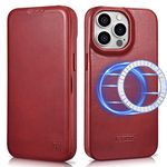 ICARER Leather Case for iPhone 14 Pro Max, 100% Genuine Leather Flip Case with Card Slot, Magnetic Flip Wallet Cover Compatible with Mag-Safe and Wireless Charging for iPhone 14 Pro Max 6.7 inch-Red