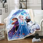 DDONVG Frozen Blanket 150 x 200 cm Cuddly Blanket Princess Anna Elsa Kristoff Olaf Fleece Blanket Children's Sofa Blanket Microfibre (2,100 X 140 cm)