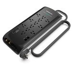 Monster Power Strip Surge Protector with USB Ports - Heavy Duty Protection for 12 Plug-ins and 2 USB Gadgets - for Computers, Home Theatre, Home and Office Appliance, 12-Outlet with USB-C, USB-A