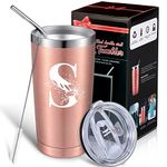 Personalized Initial Mug Tumbler 20oz, Monogrammed Travel Mug with Gift Box for Wedding Birthday Graduation Party, Birthday Christmas Gifts for Women Mom Sisters Teacher Coworker (S)