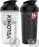 VELOMIX -2 Pack- 20 oz Protein Shaker Bottles for Protein Mixes - 2x Wire Whisk | Leak Proof Shaker Cups for Protein Shakes and Pre Workout | Protein Shaker Bottle Pack (N) 14 OZ - Extra Small