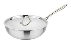 Prabha Stainless Steel Prima Wok, Included Lid, Kadhai for Kitchen, 30cm, 5.5 L Capacity, Steel Wok with Stay Cool Handle, Induction and Gas Stove Compatible