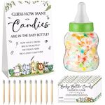 62 Pcs Baby Shower Games Guess How Many Candies are in The Jar Game Sign 50 Small Guessing Games 10 HB Pencils and 1000 ml Milk Bottle for Baby Shower Gender Reveal Party Favors (Cute Color,Animal)