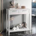 COSTWAY Console Table, Wooden Narrow Sofa Table Hall Desk with Drawer and Storage Shelf, Modern Slim Behind Couch Table Accent Side Table for Hallway Entryway Living Room (White)