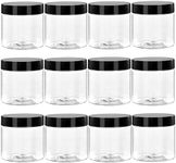 TUZAZO 2 Oz Small Plastic Container Jars with Lids and Labels BPA Free, Empty Round Clear Cosmetic Containers Plastic Slime Jars for Lotion, Cream, Ointments, Samples, Makeup, Travel Storage (12 Pack)