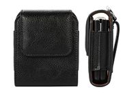 Flip Cell Phone Case Vertical Belt Clip Holster Cover for Samsung Galaxy Z Flip 3 5G, Galaxy Z Flip 5G, Galaxy Z Flip, Motorola Razr 5G, Razr 2019 PU Leather Belt Loop Pouch Smartphone Holder (Black)