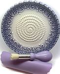 BonCera, All-in-one 4pcs Prime Ceramic Garlic Grater Set - HandMade, Purple Emboss Design Grater Plate w/Garlic Peeler, Gathering Brush, Display Stand, It's also grating Turmeric, Ginger, and more,